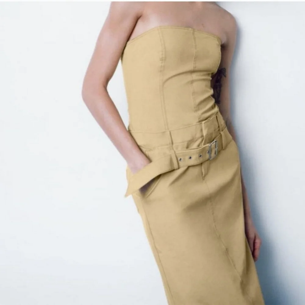 ZARA TAN STRAPLESS DRESS ✨️SIZE M✨️ - Picture 2 of 8